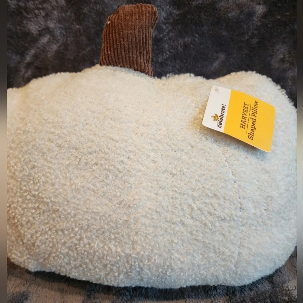 Harvest Fall Halloween Beige Pumpkin Sherpa Decorative Pillow, 10.75in, NWT